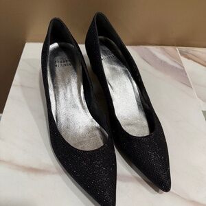 Stuart Weitzman Poco Globe mid heel pump, black,  9M